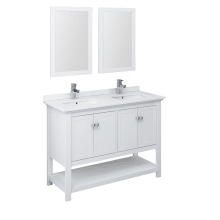 Cambria 48" Free Standing Double Basin Vanity Set with Wood Cabinet, Quartz Vanity Top, 2 Framed Mirrors, and Dual Deck Mounted Faucets
