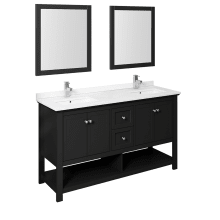 Cambria 60" Free Standing Double Basin Vanity Set with Wood Cabinet, Quartz Vanity Top, 2 Framed Mirrors, and Dual Deck Mounted Faucets
