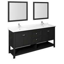 Cambria 72" Free Standing Double Basin Vanity Set with Wood Cabinet, Quartz Vanity Top, 2 Framed Mirrors, and Dual Deck Mounted Faucets