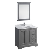 Windsor 36" Free Standing Single Basin Vanity Set with Wood Cabinet, Quartz Vanity Top, Framed Mirror, and One Single Hole Faucet