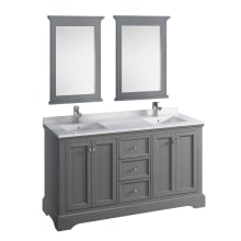 Windsor 60" Free Standing Double Basin Vanity Set with Wood Cabinet, Quartz Vanity Top, Framed Mirror, and Two Single Hole Faucets