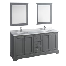 Windsor 72" Free Standing Double Basin Vanity Set with Wood Cabinet, Quartz Vanity Top, Framed Mirror, and Two Single Hole Faucets