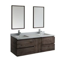 Formosa 60" Wall Mounted Double Basin Vanity Set with Cabinet, Quartz Vanity Top, Framed Mirrors, and Single Hole Faucets