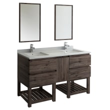 Formosa 60" Free Standing Double Basin Vanity Set with Cabinet, Quartz Vanity Top, Framed Mirrors, and Single Hole Faucets
