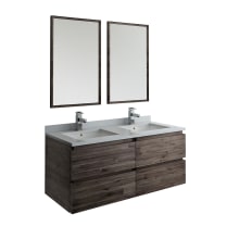 Formosa 48" Wall Mounted Double Basin Vanity Set with Cabinet, Quartz Vanity Top, Framed Mirrors, and Single Hole Faucets
