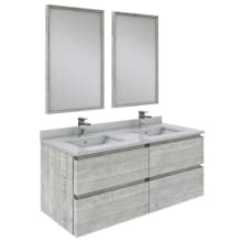 Formosa 48" Wall Mounted Double Basin Vanity Set with Cabinet, Quartz Vanity Top, Framed Mirrors, and Single Hole Faucets