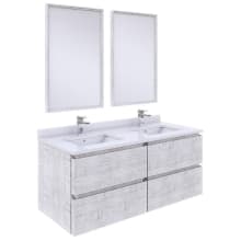 Formosa 48" Wall Mounted Double Basin Vanity Set with Cabinet, Quartz Vanity Top, Framed Mirrors, and Single Hole Faucets