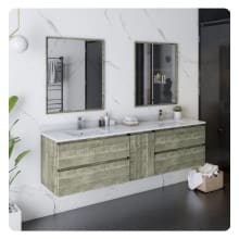 Formosa 72" Wall Mounted Double Basin Vanity Set with Cabinet, Quartz Vanity Top, Framed Mirrors, and Single Hole Faucets