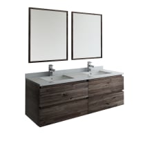 Formosa 60" Wall Mounted Double Basin Vanity Set with Cabinet, Quartz Vanity Top, Framed Mirrors, and Single Hole Faucets