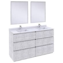 Formosa 60" Free Standing Double Basin Vanity Set with Cabinet, Quartz Vanity Top, Framed Mirrors, and Single Hole Faucets