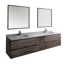 Formosa 84" Wall Mounted Double Basin Vanity Set with Cabinet, Quartz Vanity Top, Framed Mirrors, and Single Hole Faucets