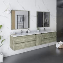 Formosa 84" Wall Mounted Double Basin Vanity Set with Cabinet, Quartz Vanity Top, Framed Mirrors, and Single Hole Faucets