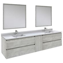 Formosa 84" Wall Mounted Double Basin Vanity Set with Cabinet, Quartz Vanity Top, Framed Mirrors, and Single Hole Faucets