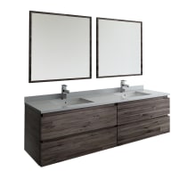 Formosa 72" Wall Mounted Double Basin Vanity Set with Cabinet, Quartz Vanity Top, Framed Mirrors, and Single Hole Faucets