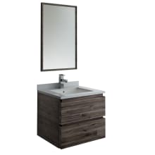 Formosa 24" Wall Mounted Single Basin Vanity Set with Cabinet, Quartz Vanity Top, Framed Mirror, and Single Hole Faucet