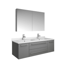 Lucera 48" Wall Mounted Double Basin Vanity Set with Cabinet, Quartz Vanity Top, Medicine Cabinet, and Single Hole Faucets