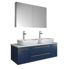 Lucera 48" Wall Mounted Double Basin Vanity Set with Cabinet, Quartz Vanity Top, Medicine Cabinet, and Single Hole Faucets