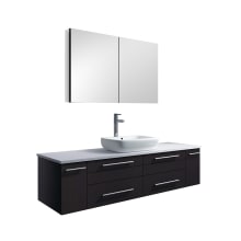 Stella 60" Wall Mounted Single Basin Vanity Set with Wood Cabinet, Quartz Vanity Top, Medicine Cabinet, Faucet, and Frameless Mirror