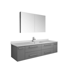 Lucera 60" Wall Mounted Single Basin Vanity Set with Cabinet, Quartz Vanity Top, Medicine Cabinet, and Single Hole Faucet