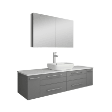 Stella 60" Wall Mounted Single Basin Vanity Set with Wood Cabinet, Quartz Vanity Top, Medicine Cabinet, Faucet, and Frameless Mirror