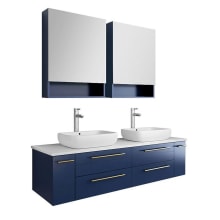 Lucera 60" Wall Mounted Double Basin Vanity Set with Cabinet, Quartz Vanity Top, Medicine Cabinets, and Single Hole Faucets