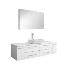 Stella 60" Wall Mounted Single Basin Vanity Set with Wood Cabinet, Quartz Vanity Top, Medicine Cabinet, Faucet, and Frameless Mirror