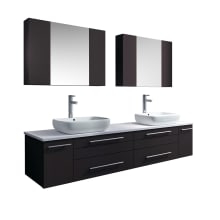 Lucera 72" Wall Mounted Double Basin Vanity Set with Cabinet, Quartz Vanity Top, Medicine Cabinets, and Single Hole Faucets
