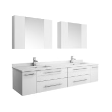 Lucera 72" Wall Mounted Double Basin Vanity Set with Cabinet, Quartz Vanity Top, Medicine Cabinets, and Single Hole Faucets