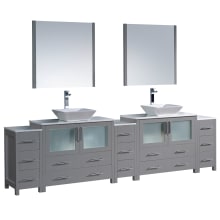 Torino 107" Free Standing Double Vanity Set with Engineered Wood Cabinet, Ceramic Vanity Top, Framed Mirrors and Single Hole Faucets