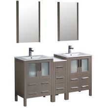 Torino 60" Free Standing Double Vanity Set with Engineered Wood Cabinet, Ceramic Vanity Top, Framed Mirrors and Single Hole Faucets