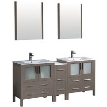 Torino 72" Free Standing Double Vanity Set with Engineered Wood Cabinet, Ceramic Vanity Top, Framed Mirrors and Single Hole Faucets