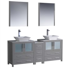 Torino 72" Free Standing Double Vanity Set with Engineered Wood Cabinet, Ceramic Vanity Top, Framed Mirrors and Single Hole Faucets