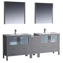 Torino 83" Free Standing Double Vanity Set with Engineered Wood Cabinet, Ceramic Vanity Top, Framed Mirrors and Single Hole Faucets
