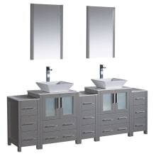 Torino 84" Free Standing Double Vanity Set with Engineered Wood Cabinet, Ceramic Vanity Top, Framed Mirrors and Single Hole Faucets
