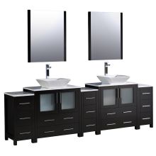 Torino 96" Free Standing Double Vanity Set with Engineered Wood Cabinet, Ceramic Vanity Top, Framed Mirrors and Single Hole Faucets