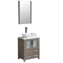 Torino 24" Free Standing Single Vanity Set with Engineered Wood Cabinet, Ceramic Vanity Top, Framed Mirror and Single Hole Faucet