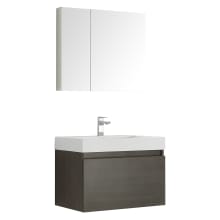 Senza 29-1/2" Wall Mounted / Floating Vanity Set with MDF Cabinet, Acrylic Top, Drop In Sink, Medicine Cabinet, and Single Hole Faucet