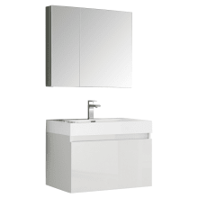 Senza 29-1/2" Wall Mounted / Floating Vanity Set with MDF Cabinet, Acrylic Top, Drop In Sink, Medicine Cabinet, and Single Hole Faucet