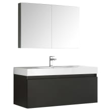 Senza 47-3/10" Wall Mounted / Floating Vanity Set with MDF Cabinet, Acrylic Top, Drop In Sink, Medicine Cabinet, and Single Hole Faucet