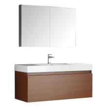 Senza 47-3/10" Wall Mounted / Floating Vanity Set with MDF Cabinet, Acrylic Top, Drop In Sink, Medicine Cabinet, and Single Hole Faucet