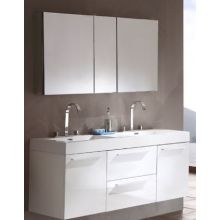 Opulento 54" Wall Mounted / Floating Vanity Set with MDF Cabinet, Acrylic Top, 2 Integrated Sinks, 1 Medicine Cabinet and 2 Widespread Faucets