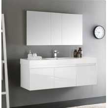 Mezzo 59" Wall Mounted Single Basin Vanity Set with Cabinet, Acrylic Vanity Top, Medicine Cabinet, and Single Hole Faucet
