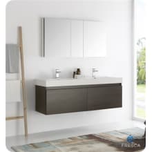 Mezzo 59" Wall Mounted Double Basin Vanity Set with Cabinet, Acrylic Vanity Top, Medicine Cabinet, and Single Hole Faucet