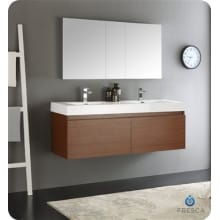 Mezzo 59" Wall Mounted Double Basin Vanity Set with Cabinet, Acrylic Vanity Top, Medicine Cabinet, and Single Hole Faucet