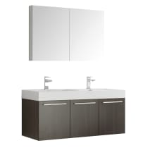 Senza 47-3/10" Wall Mounted / Floating Vanity Set with MDF Cabinet, Acrylic Top, Two Drop In Sinks, Medicine Cabinet, and Two Single Hole Faucets