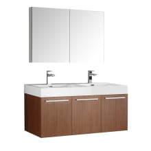 Senza 47-3/10" Wall Mounted / Floating Vanity Set with MDF Cabinet, Acrylic Top, Two Drop In Sinks, Medicine Cabinet, and Two Single Hole Faucets