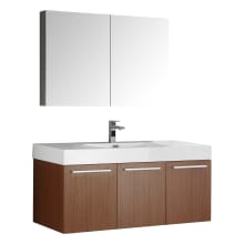 Senza 47-3/10" Wall Mounted / Floating Vanity Set with MDF Cabinet, Acrylic Top, Drop In Sink, Medicine Cabinet, and Single Hole Faucet