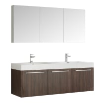 Senza 59" Wall Mounted / Floating Vanity Set with MDF Cabinet, Acrylic Top, Two Drop In Sinks, Medicine Cabinet, and Two Single Hole Faucets
