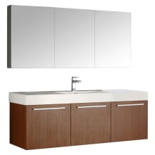 Senza 59" Wall Mounted / Floating Vanity Set with MDF Cabinet, Acrylic Top, Drop In Sink, Medicine Cabinet, and Single Hole Faucet