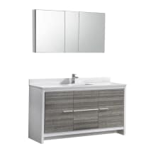Allier Rio 60" Single Vanity Set with Wood Cabinet and Quartz Vanity Top - Includes 49" Medicine Cabinet